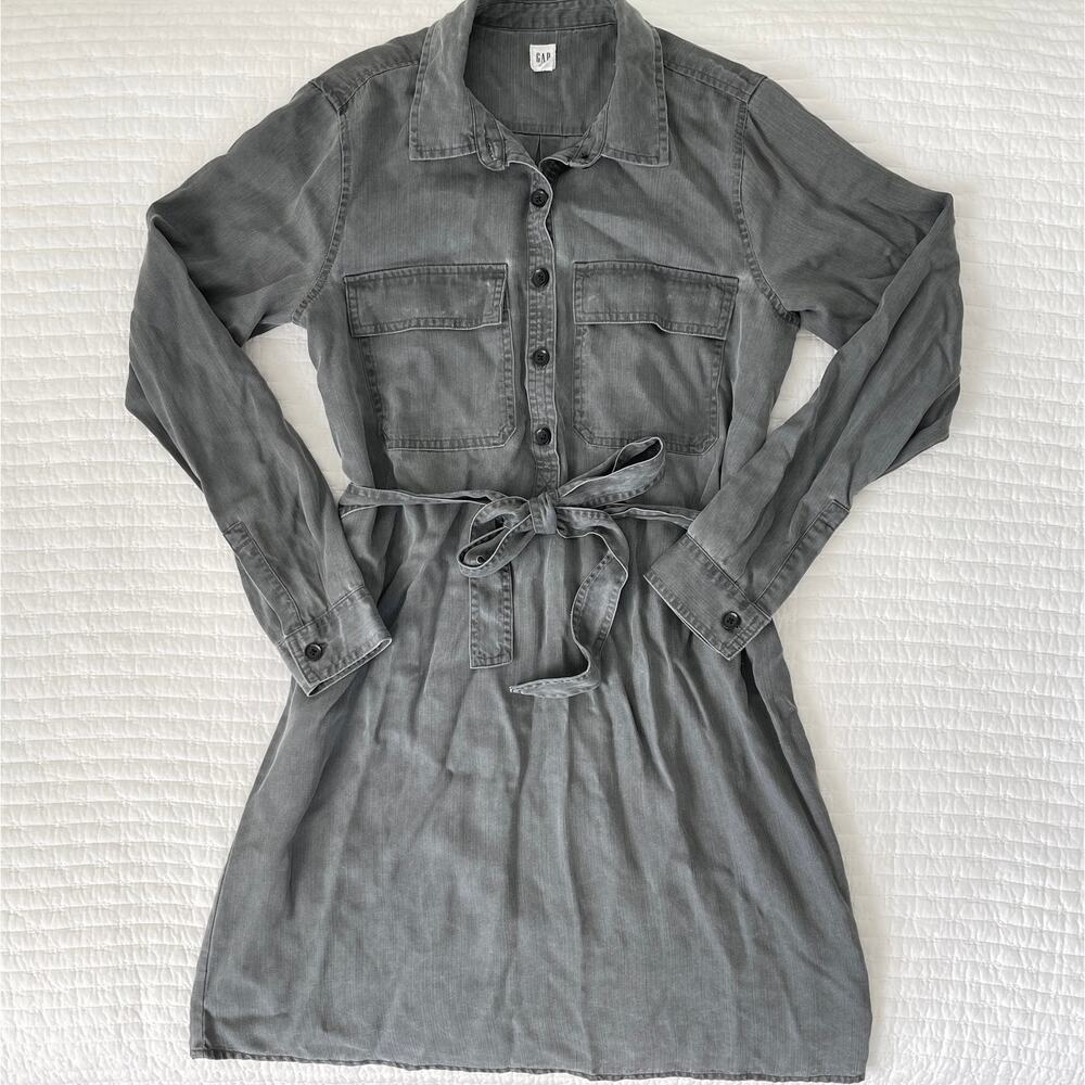 Gap Women's Tie Waist Long Sleeve Short Above Knee Shirt Dress in Gray Size S